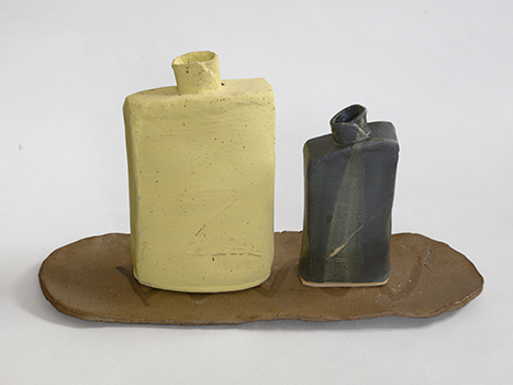 Joan Platt Pottery - Unglazed Tray with Leaning Bottles